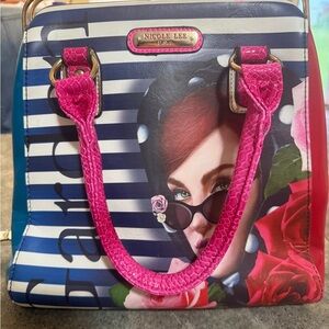 Nicole Lee Multicolor Striped Satchel with Pink Handles